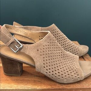 Franco Sarto suede Tan Perforated Slingback Heels